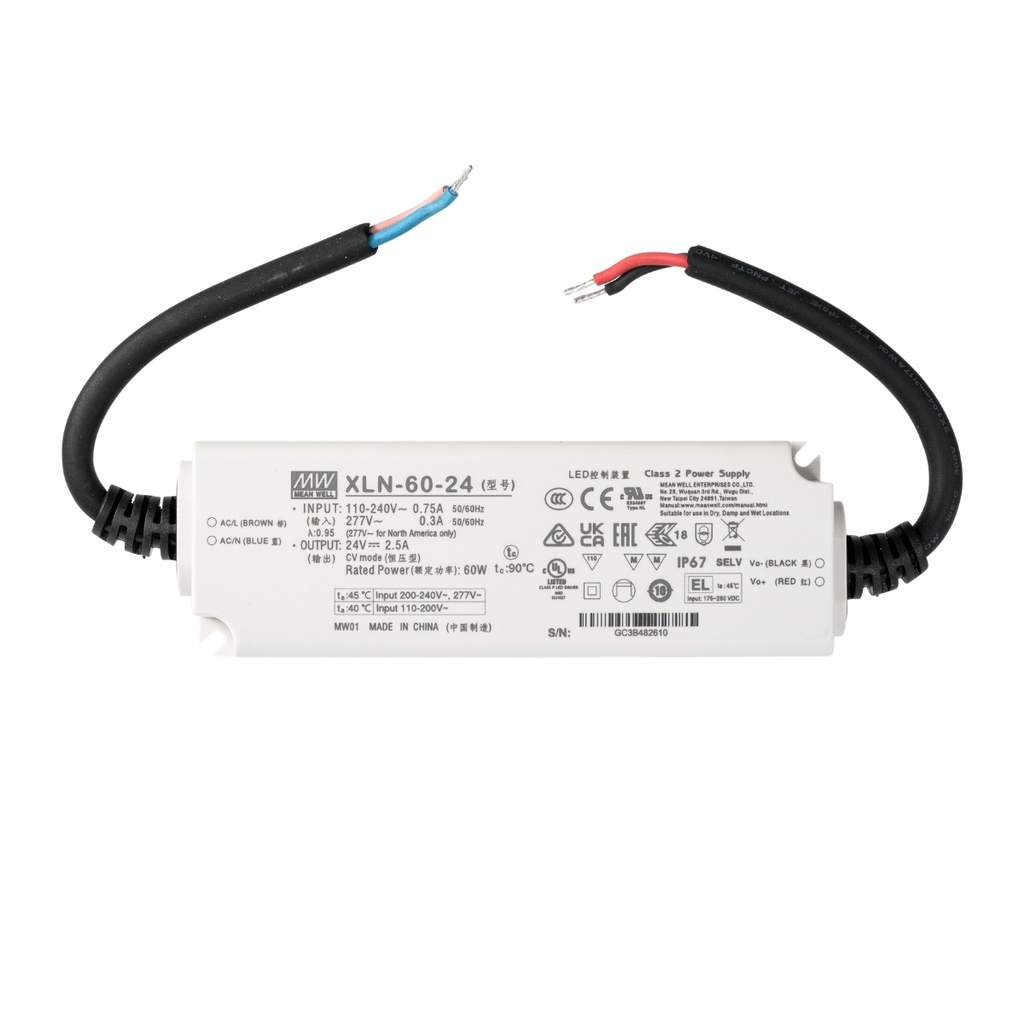 Fuente De Alimentacion LED 60W 24VDC 2.5A In 90-264VAC IP67 Constant Voltage
