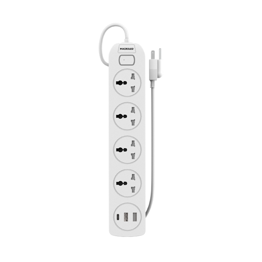 Supresor Multiple 4 Tomas Blanco, +2 Usb +1 Usb C, 3Mts De Cable 3X0.75Mm, 250V, 10A, 2500W Max, Usb 5V 3.1A, Protector Termico