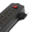 Supresor Multiple 6 Tomas Negro, +2 Usb +2 Usb C, 1.5Mts De Cable 3X0.75Mm, 250V, 10A, 2200W Max, Usb 5V 3.1A, Protector Termico