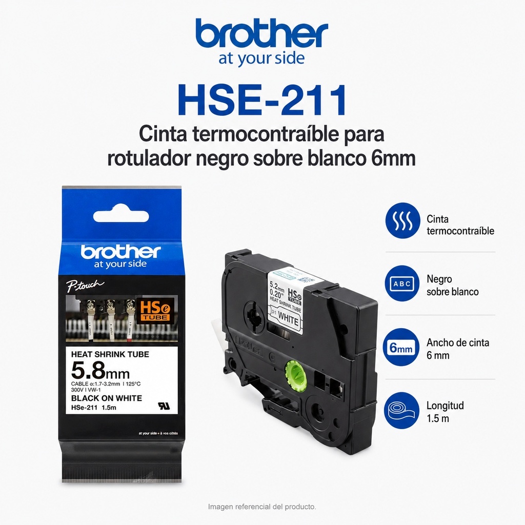 Cinta Termocontraible para rotulador negro sobre blanco 6mm