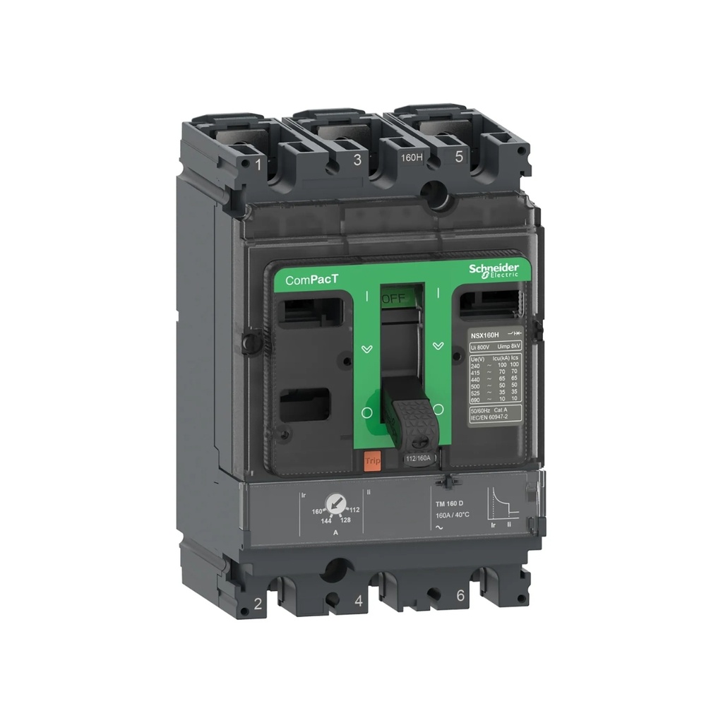 Interruptor Automático Caja Moldeada 3P Reg.  87.5-125 Amp 85/220V 36/380V 35/440V kA NSX160F, TM125D