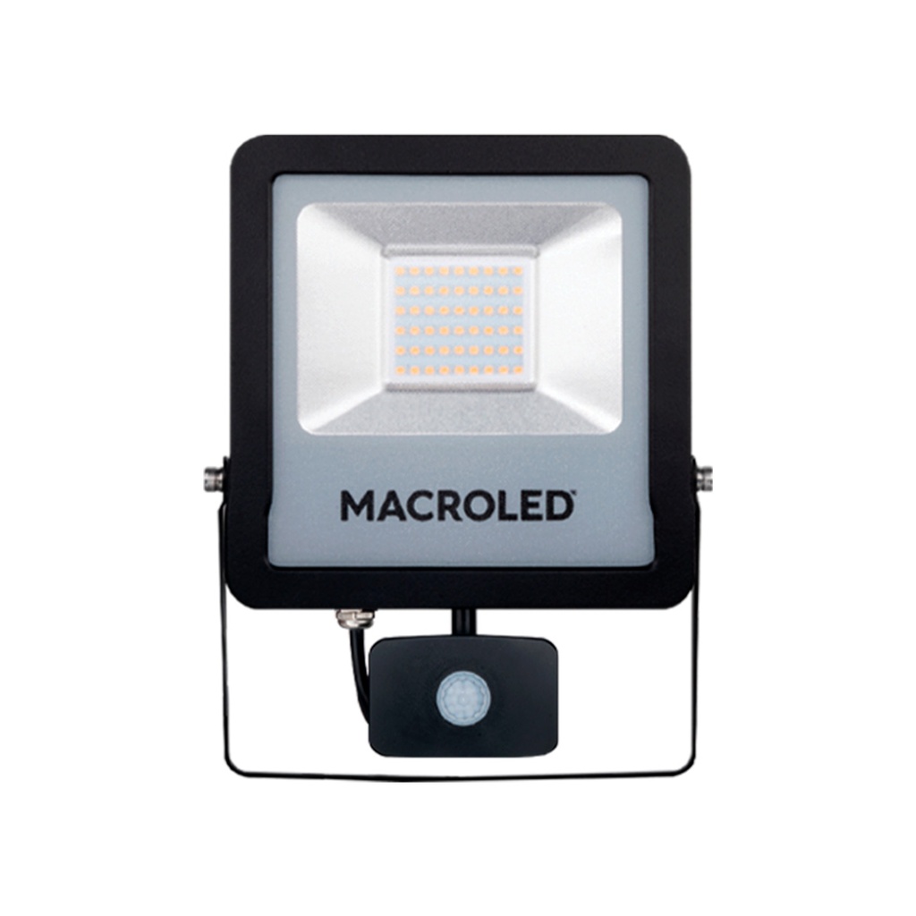 REFLECTOR LED NEGRO PRO CON SENSOR DE MOVIMIENTO 20W 100-240VAC LUZ FRÍA  6500K IK08 IP65