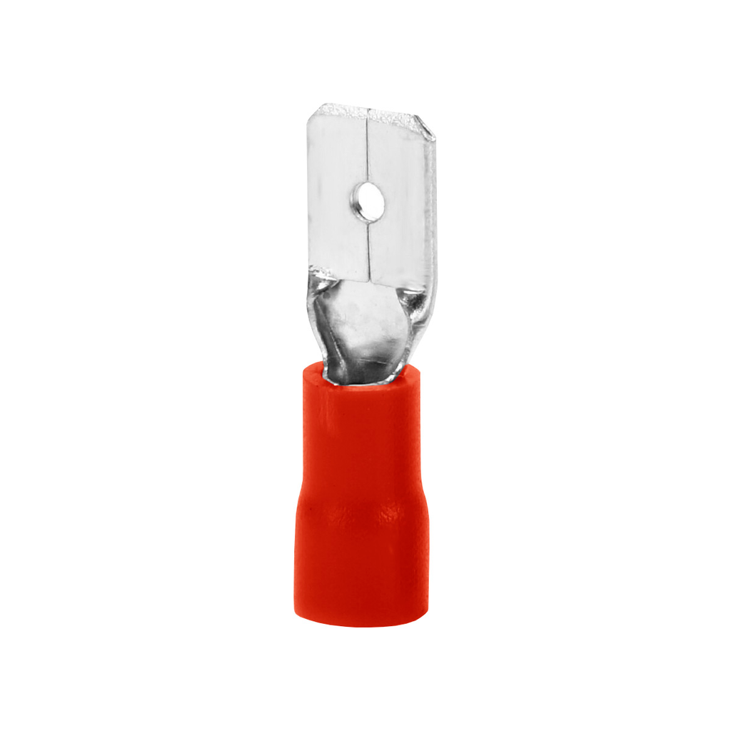 Terminal Macho Aislado 7.5mm (6.35mm ancho) – 22-16 AWG (0.5-1.5mm²) Rojo (100 und)