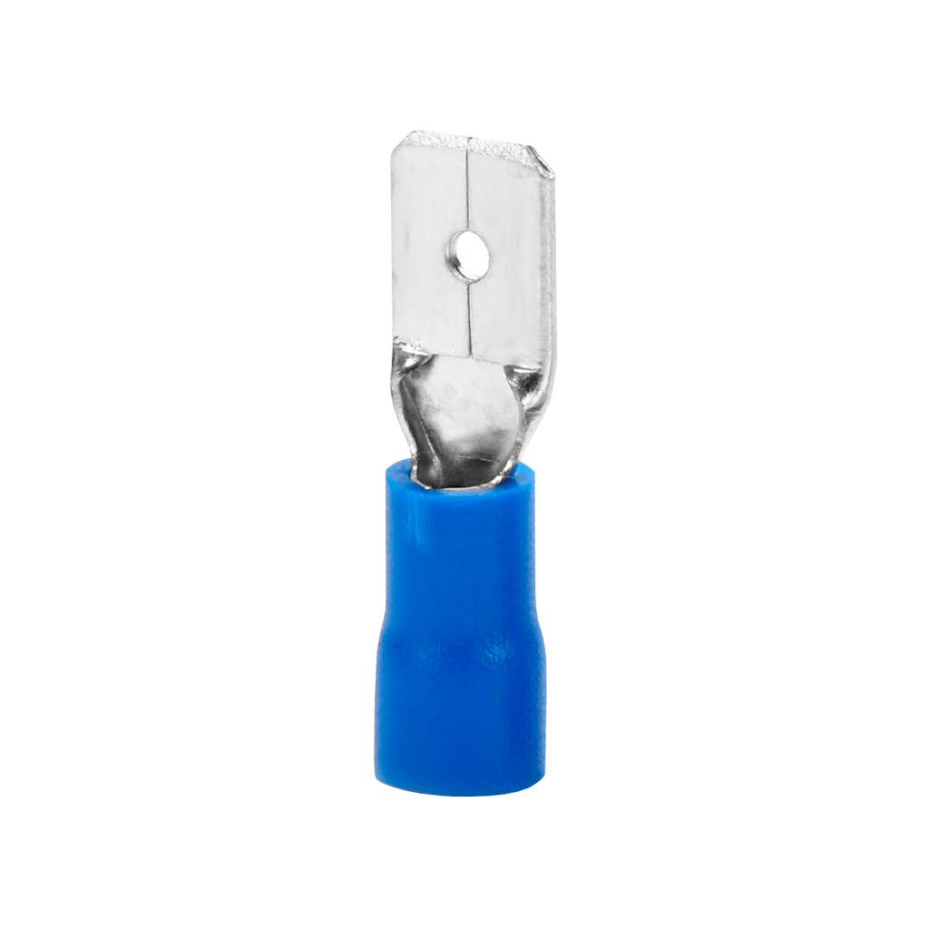 Terminal Macho Aislado 7.5mm (6.35mm ancho) – 16-14 AWG (1.5-2.5mm²) Azul (100 und)