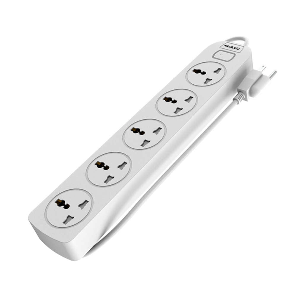 SUPRESOR MULTIPLE 5 TOMAS, BLANCO, 5MTS DE CABLE 3X0.75MM, 250V, 10A, 2500W MAX, PROTECTOR TERMICO