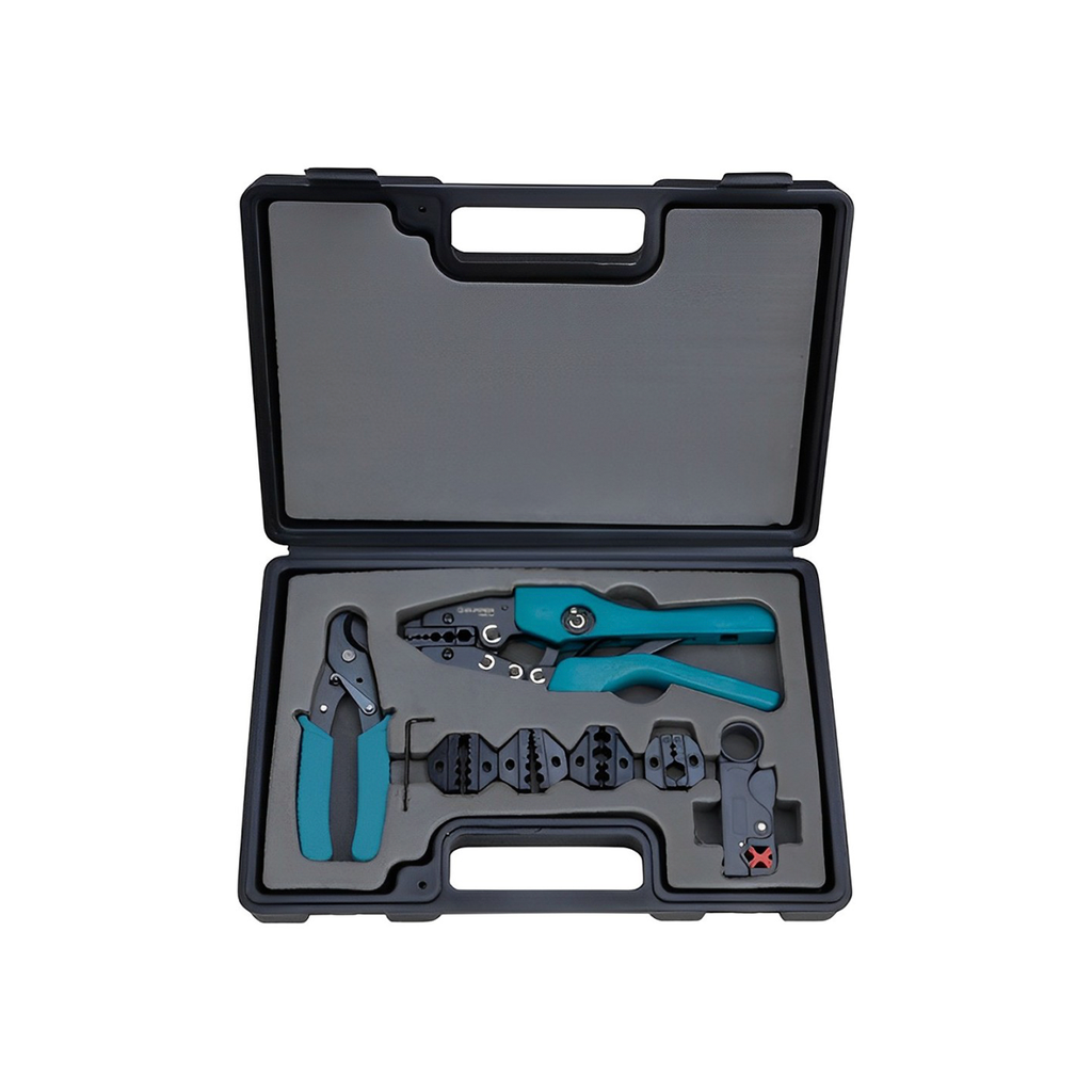 Prensa Manual Para Terminal Con Kit De Pela, Corta Cable y Matrices Intercambiables 