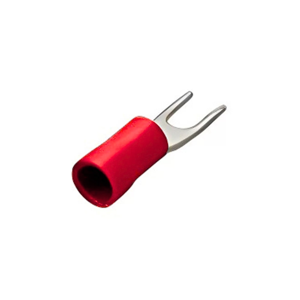 Terminal Horquilla Aislado Rojo (100 und) Ø 1/8" (3.5mm) – 22-16 AWG (0.5-1.5mm²)