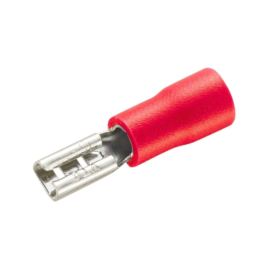 Terminal Hembra Aislado 3.8mm (ancho) – 22-16 AWG (0.5-1.5mm²) Rojo (100 und)