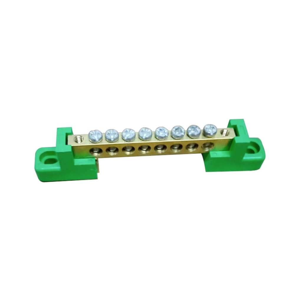 Bornera Tierra 8x12mm 10 Puntos PVC Verde