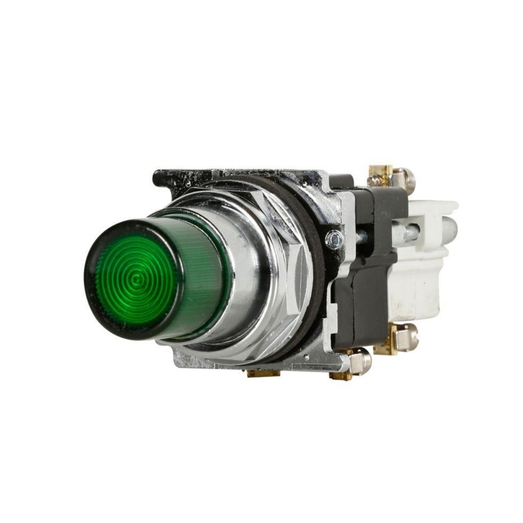 Pulsador luminoso extendido verde 30mm 120VAC/VDC 1NA+1NC