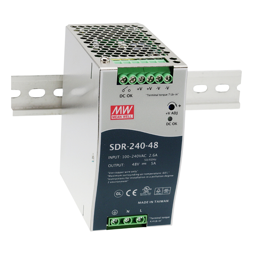 Fuente Riel DIN 240W 48VDC 5A In 88-264VAC Con PFC
