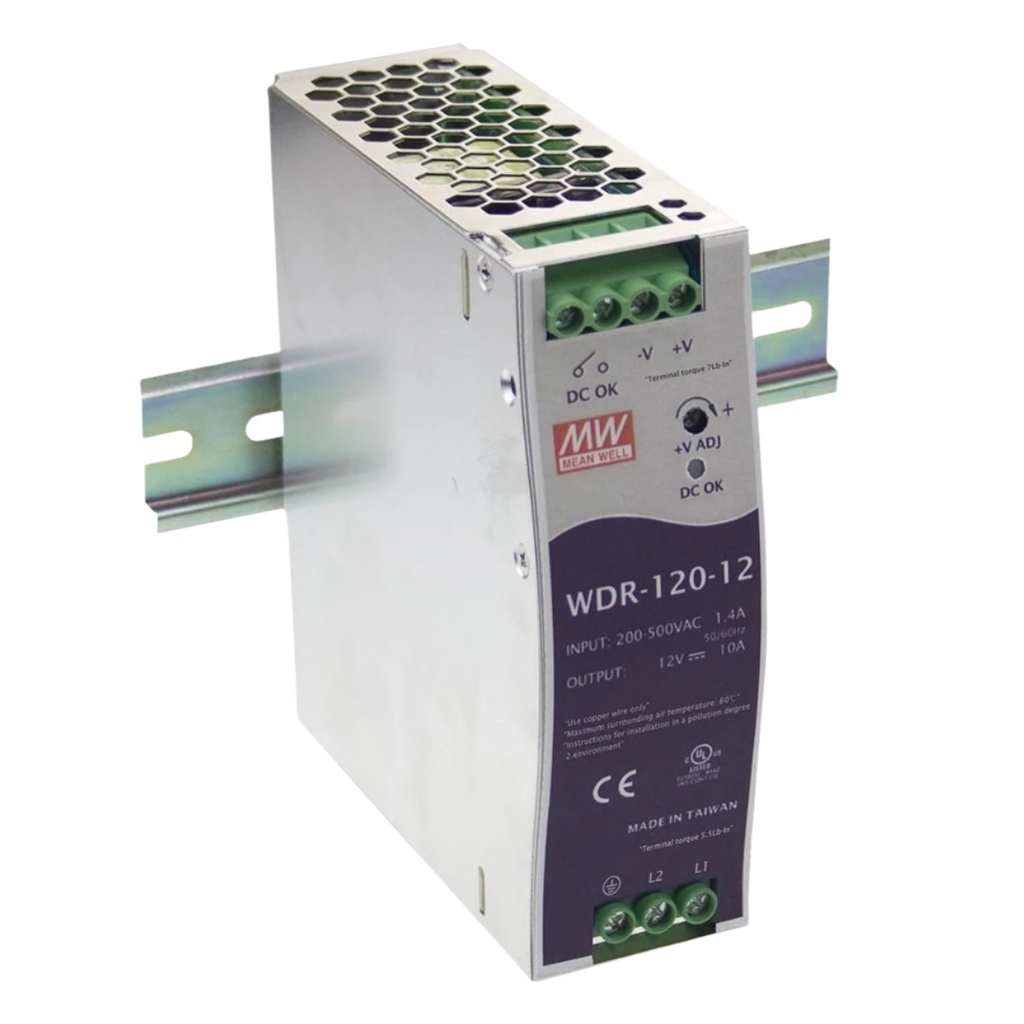 Fuente Riel DIN Wide Range 120W 12VDC 10A In 180-550VAC