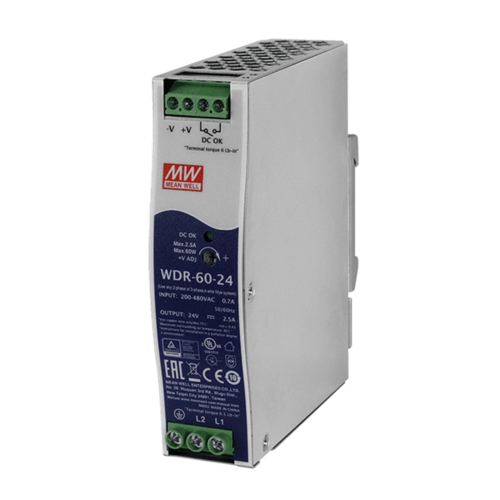 Fuente Riel DIN Wide Range 60W 24VDC 2.5A In 180-550VAC