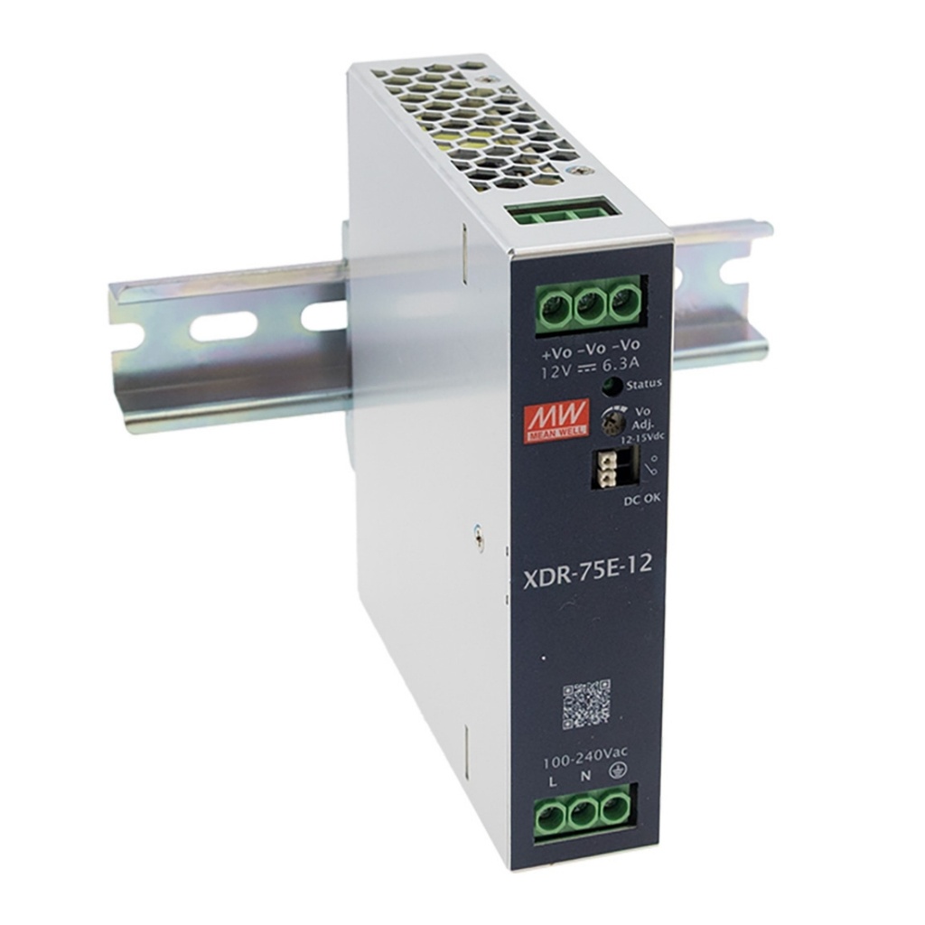 Fuente Riel DIN 75W 12VDC 6.25A In 85-264VAC (Serie E)