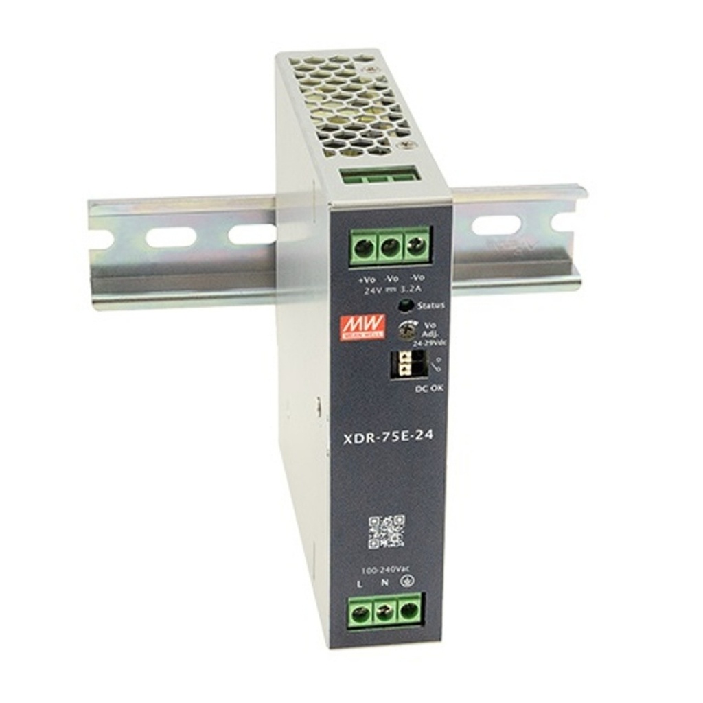 Fuente Riel DIN 75W 24VDC 3.12A In 85-264VAC (Serie E)