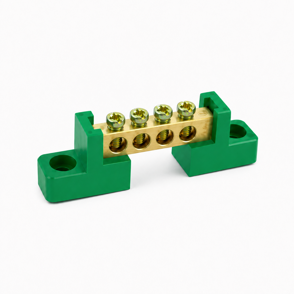 Bornera Tierra 6x9mm 4 Puntos PVC Verde