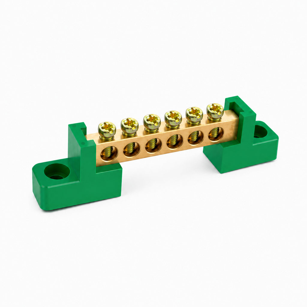 Bornera Tierra 6x9mm 6 Puntos PVC Verde