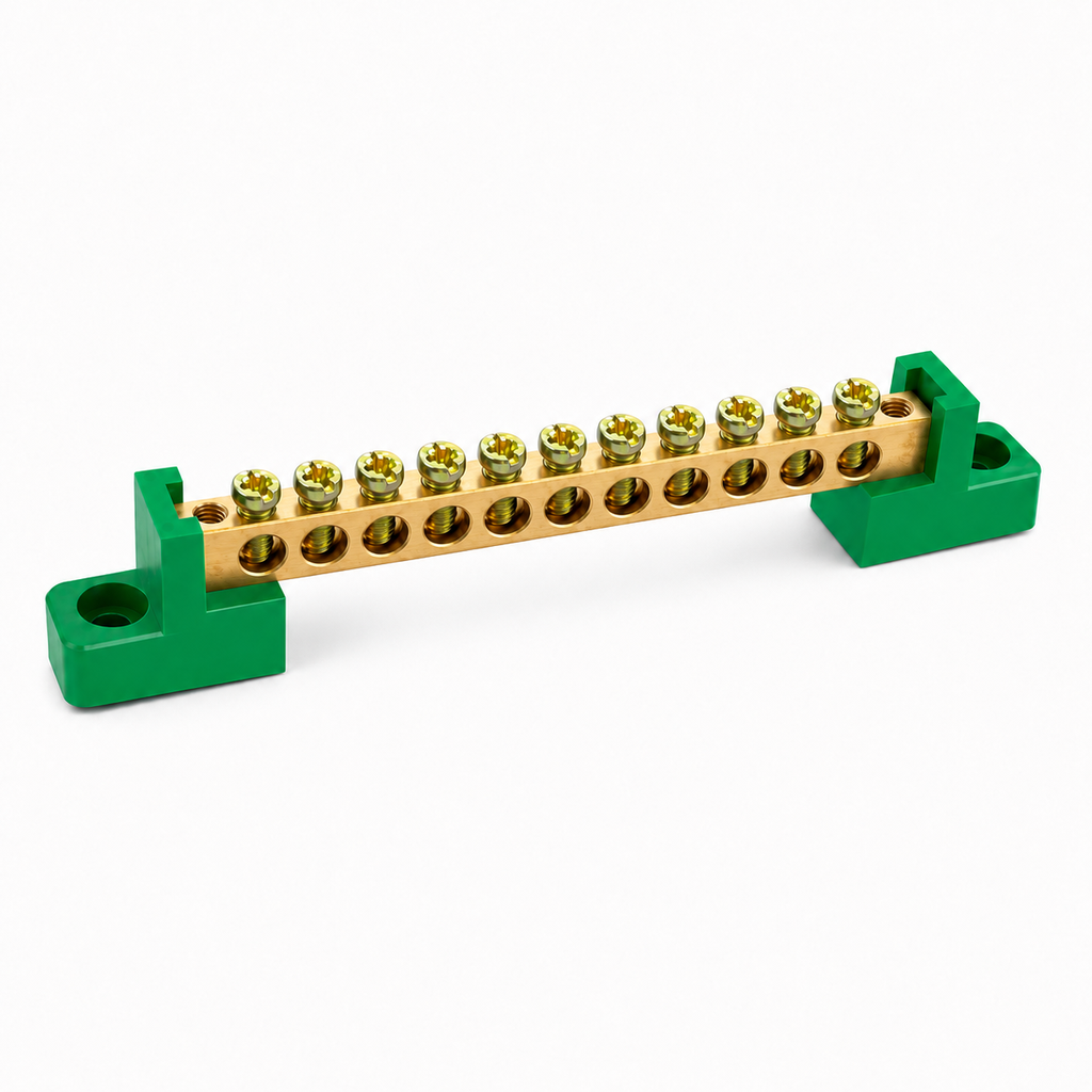 Bornera Tierra 6x9mm 12 Puntos PVC Verde