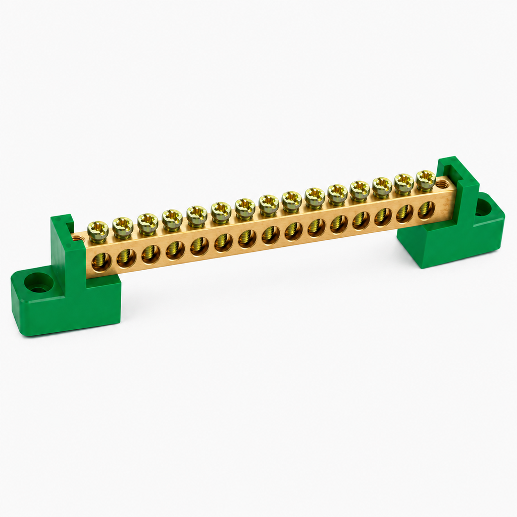 Bornera Tierra 8x12mm 16 Puntos PVC Verde
