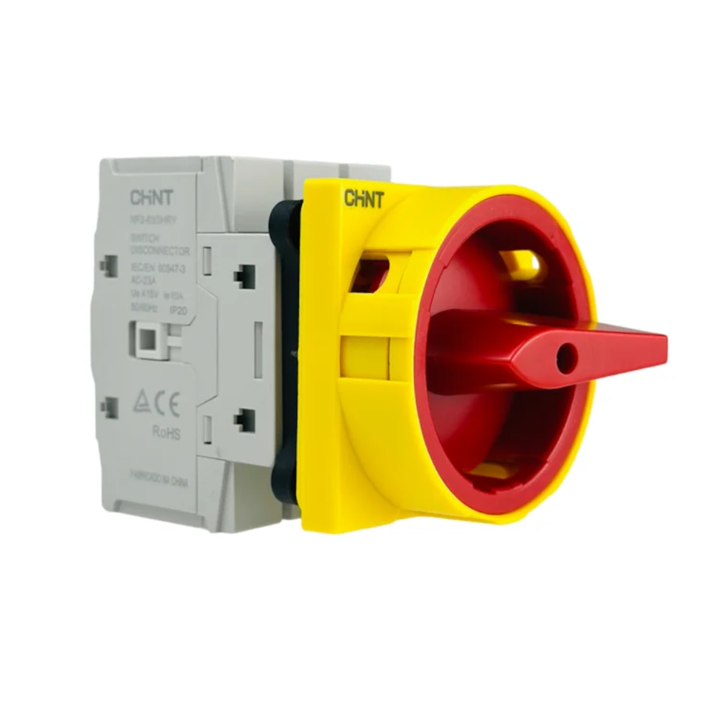 Seccionador Bajo Carga  Nf2 - 3P - In:63A - Montaje Directo En Frente - Maneta Amarillo Rojo