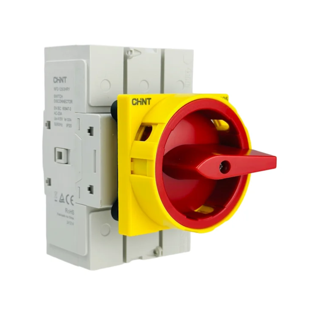 Seccionador Bajo Carga  Nf2 - 3P - In:125A - Montaje Directo En Frente - Maneta Amarillo Rojo